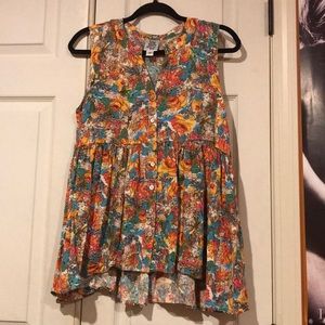 Watercolor FloraL Sleeveless Blouse